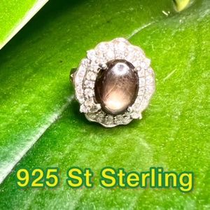 NWT 6 CT NATURAL STAR SAPPHIRE & CZ 925 STERLING SILVER COCKTAIL RING JEWELRY